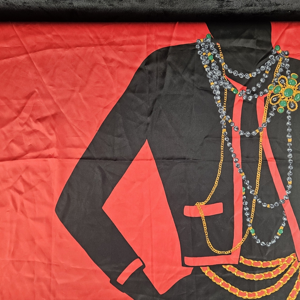 Chanel Red and Black Silk Scarf - Picture 7 of 9